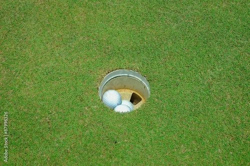 Golf balls inside the hole