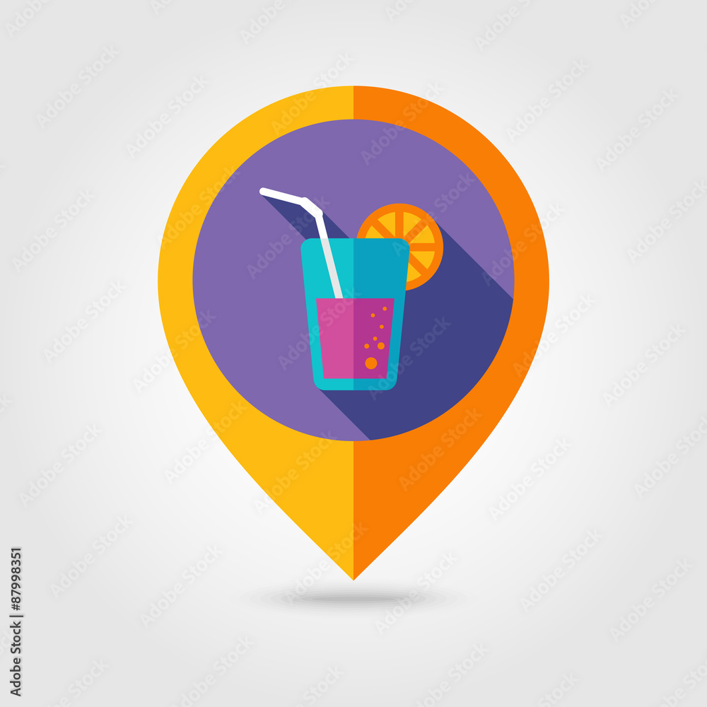 Cocktail flat mapping pin icon with long shadow Cocktail flat mapping pin icon with long shadow