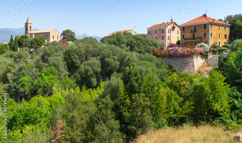 Figari street view with colorful living houses photo