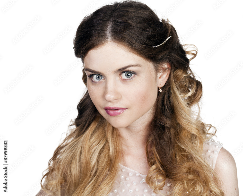 Studio portrait of a beautiful blonde close up with bright makeu Studio portrait of a beautiful blonde close up with bright makeu