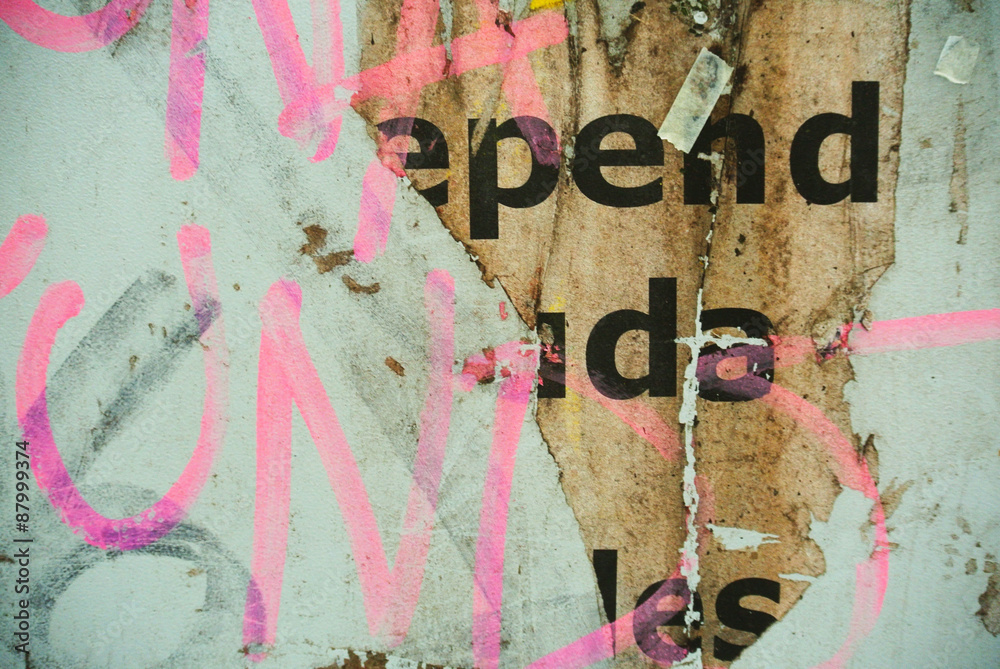 Random collage texture banner on eroded wall Random collage texture banner on eroded wall