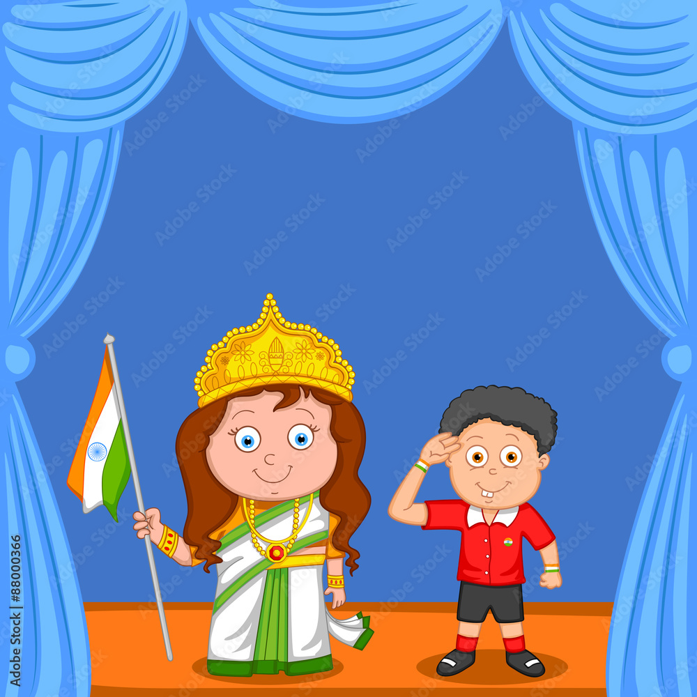 Indian brother and sister with flag of India Indian brother and sister with flag of India