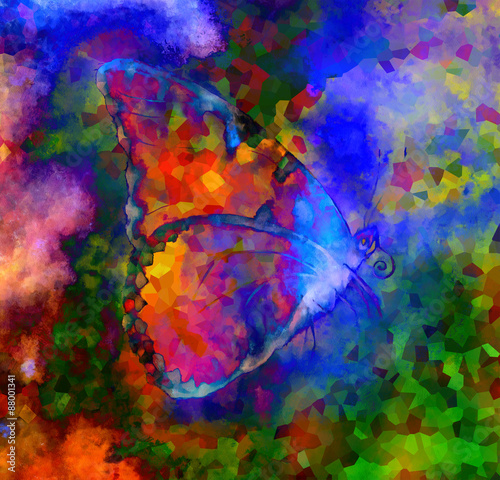  illustration of a color butterfly, mixed medium, abstract colo