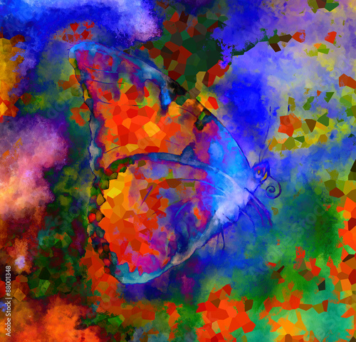  illustration of a  color butterfly  mixed medium  abstract colo