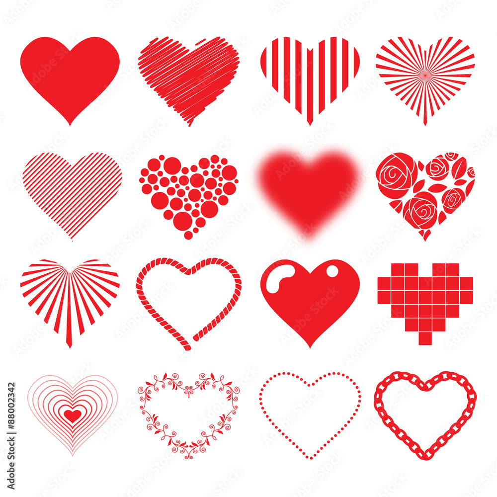 Different hearts icons set love passion valentines day design.