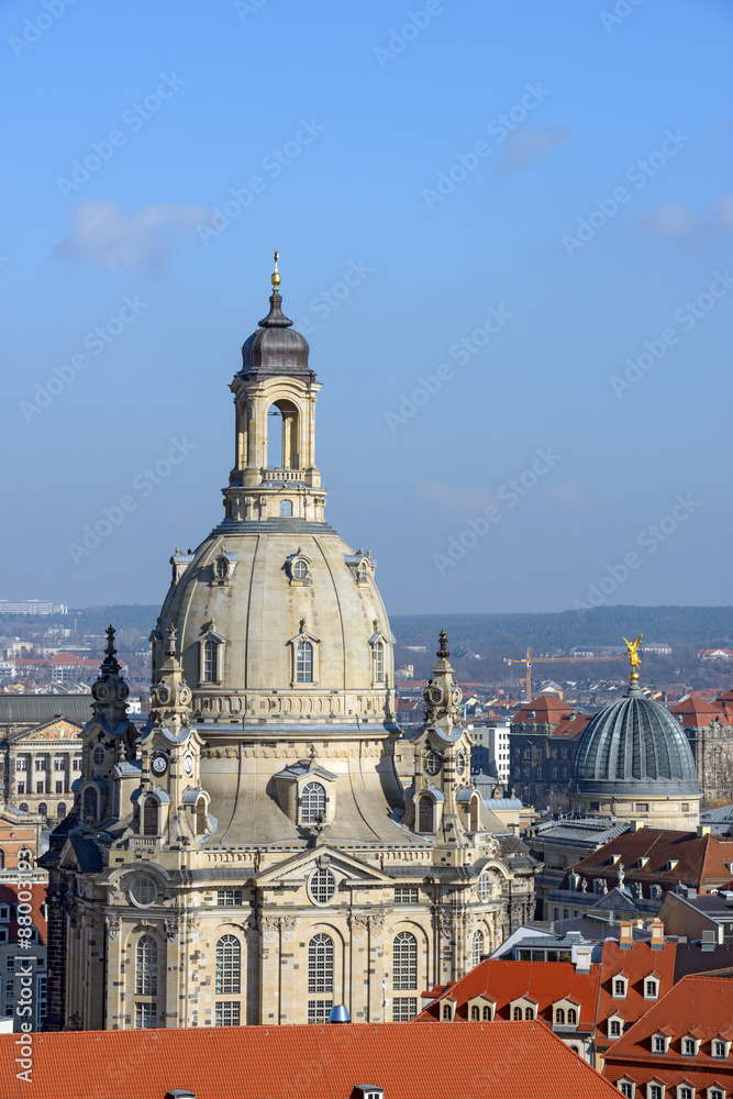 View towards Frauenkirche from Kreuzkirche bell tower, Dresden,