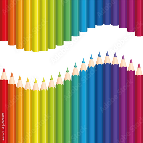 Crayons or colored pencils that form a rainbow colored wave. Seamless background can be created in all directions. Isolated vector illustration on white background.