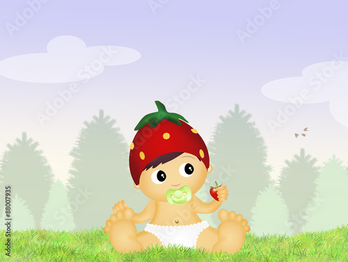 Fototapeta Naklejka Na Ścianę i Meble -  baby with strawberry hat