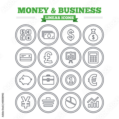 Money and business linear icons set. Thin outline signs. Vector © blankstock