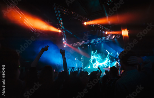 Bild auf Leinwand night club party crowd hands up