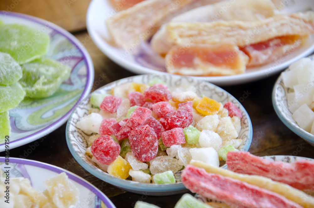 Fruta escarchada tipica en las fiestas de navidad en España Fruta escarchada tipica en las fiestas de navidad en España