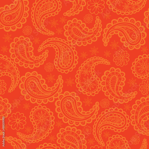 Orange endless background in oriental style ornament.