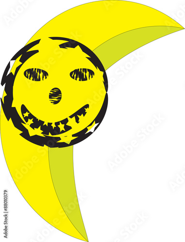 Smiling yellow moon circle with stars logo