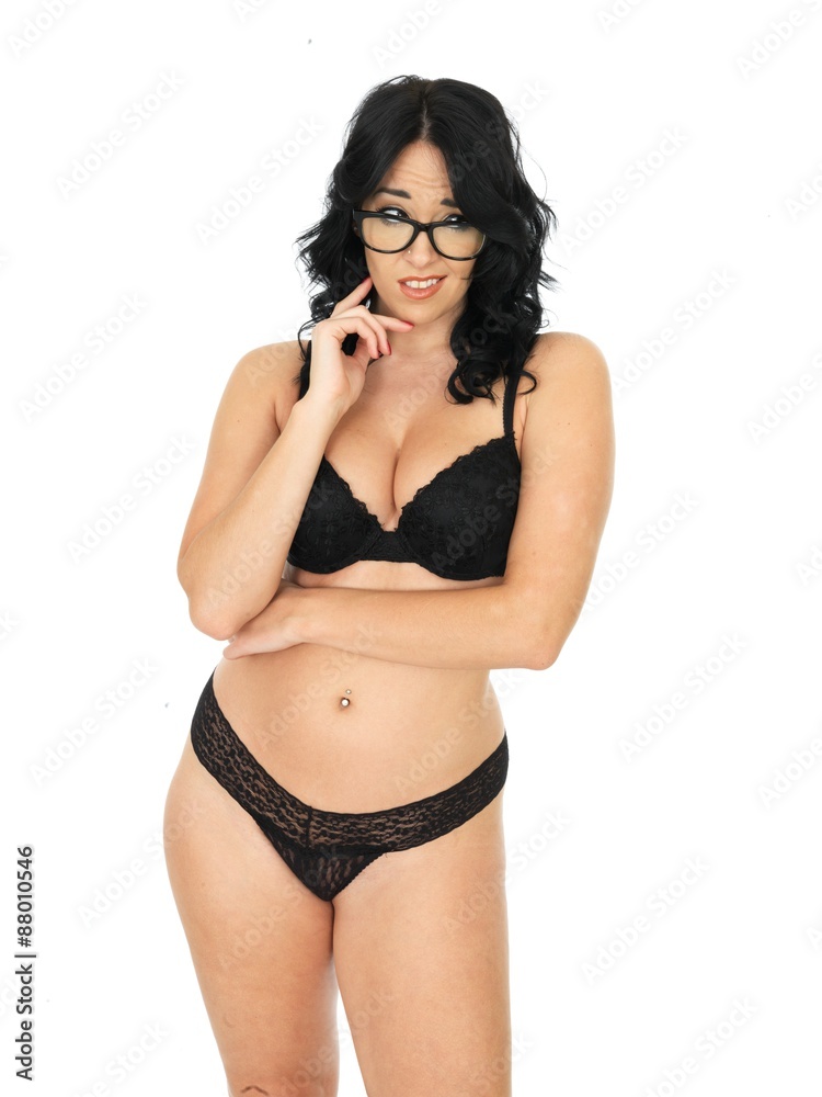 Fototapeta premium Sexy Cute Attractive Young Pin Up Model Wearing Black Lingerie