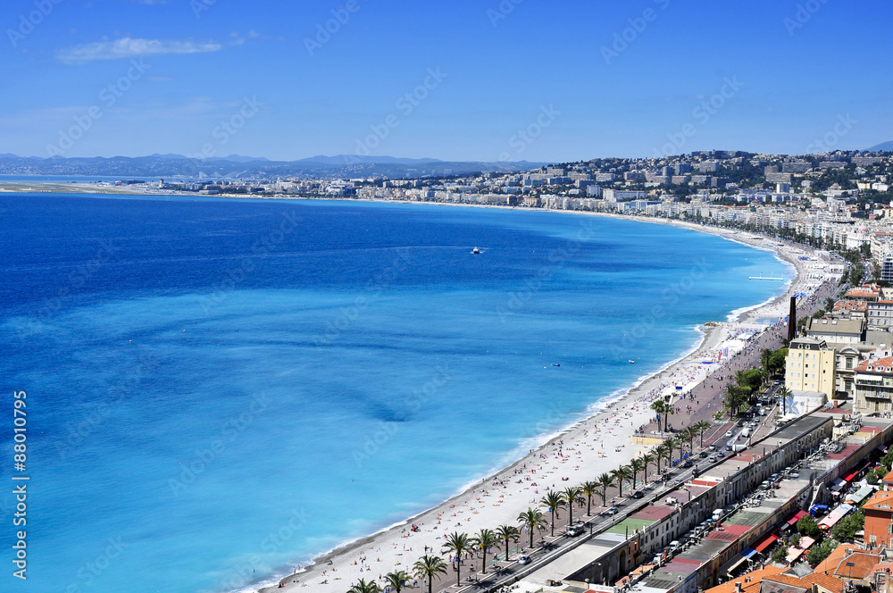aerial view of Nice, France and the Mediterranean Sea
