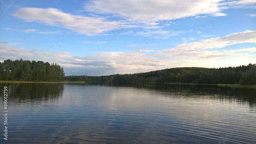 Evening view by the lakeside, finland, ruokolahti