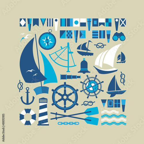 Composition with sailing symbols.