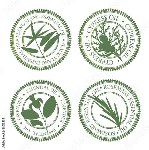 set of hollow green essential oils labels