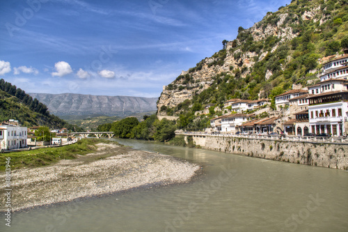 View over the town of Berat with river, Albania 
