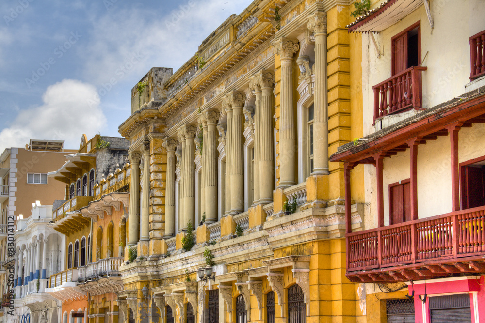 Colonial facades at Cartagena, Colombia
