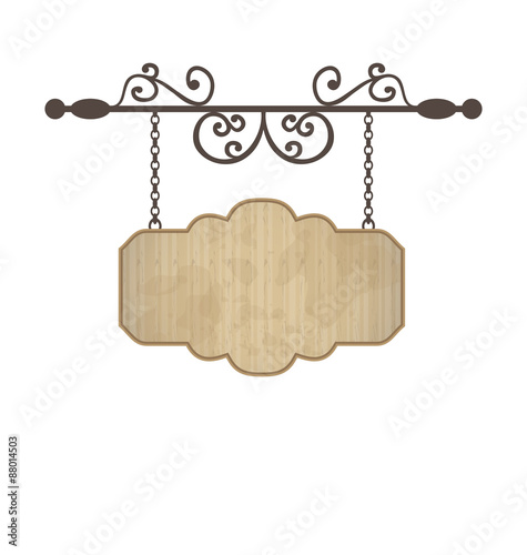 Wooden sign with place for text, floral forging elements