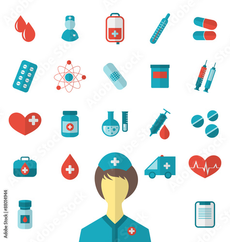 Set trendy flat medical icons isolated on white background
