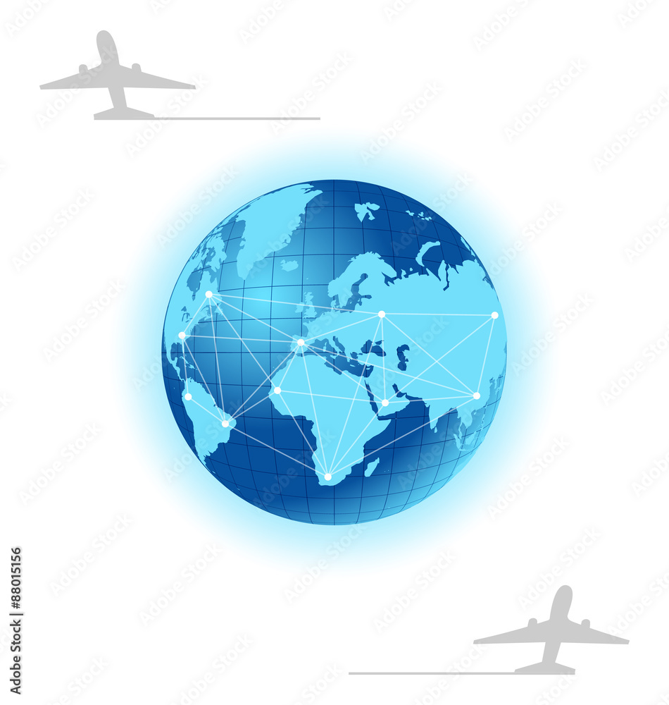 Planet with label plane for design travel brochure Planet with label plane for design travel brochure