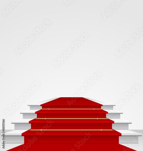 Stairs covered with red carpet, isolated
