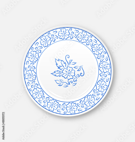 White plate with hand drawn floral ornament bezel