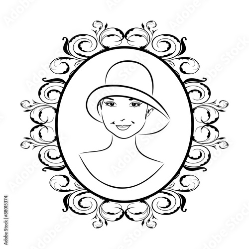 vintage girl face in hat