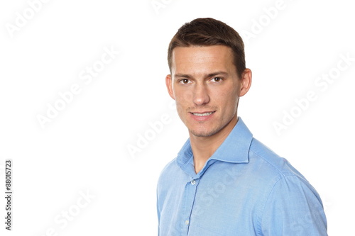 Portrait of young man on white background, left you can write text © petrdlouhy
