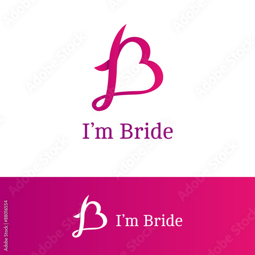 Vector ribbon B letter heart sign. Monogram logotype. Trendy