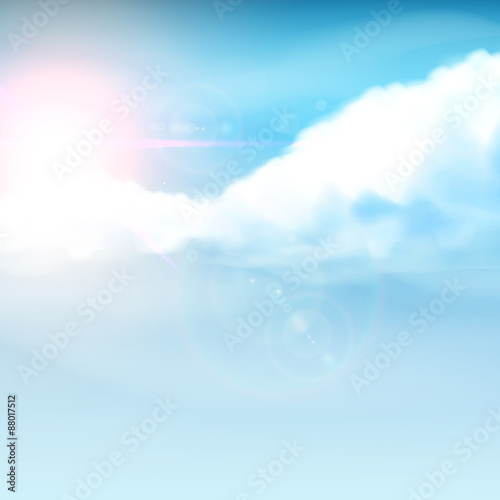 Cloudy blue sky with sunrise, Realistic Vector illustration (not traced) photo