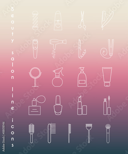 Care&Beauty linear icons for barber shop or beauty salon on blurred background