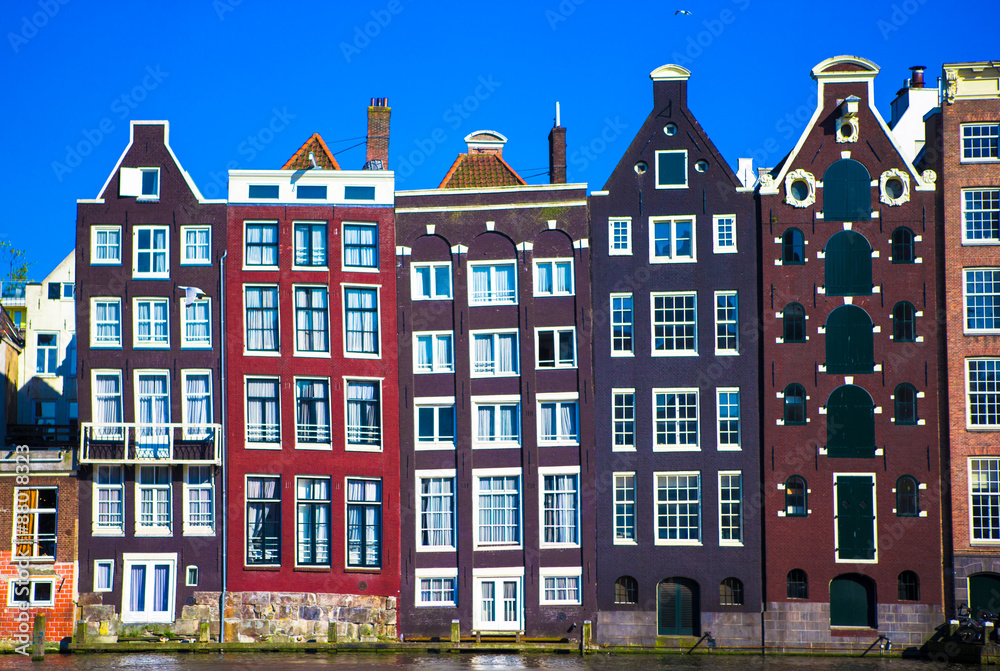Traditional dutch medieval buildings in Amsterdam 