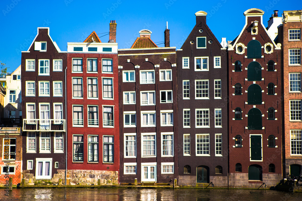 Traditional dutch medieval buildings in Amsterdam 
