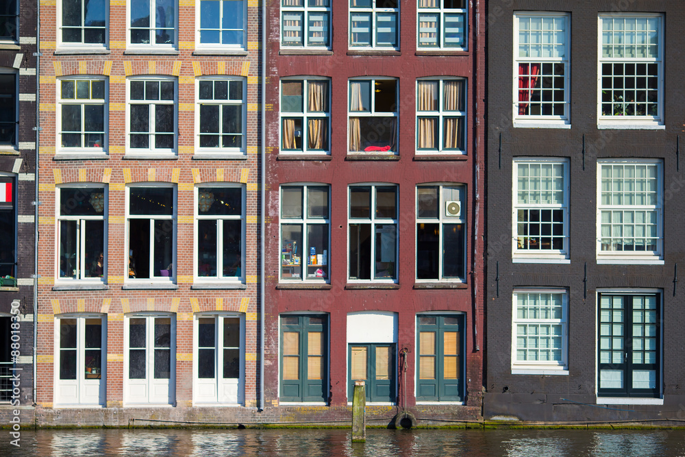 Traditional dutch medieval houses in Amsterdam capital of