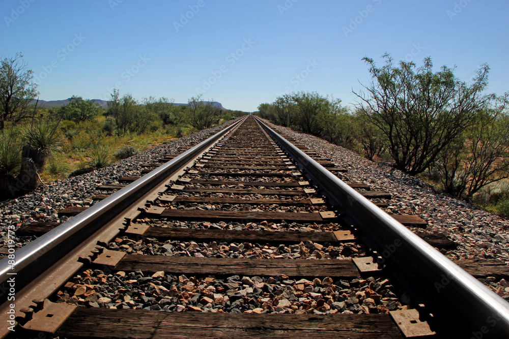 Fototapeta premium Railroad Tracks Go on for Miles in West Texas