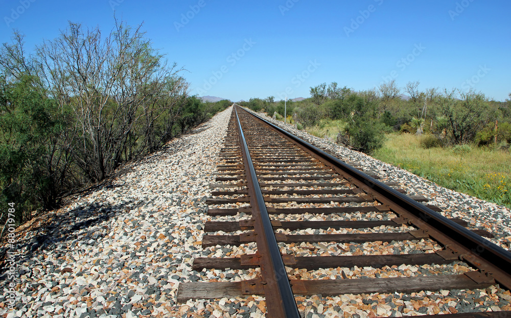 Fototapeta premium Railroad Tracks Go on for Miles in West Texas