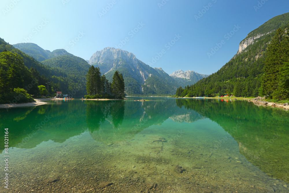 Lago del Predil, alpine lake in the Italian Alps, Italy