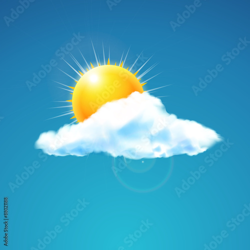 Vector sun with clouds background. Eps10
