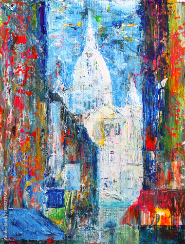 Montmartre street in the Paris, France painted by acrylic #88021366