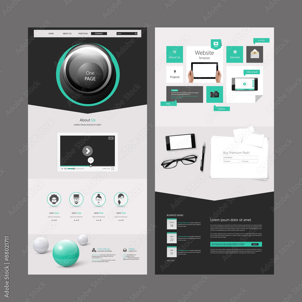 One Page Website Template Design Vector Eps 10 - obrazy, fototapety, plakaty 