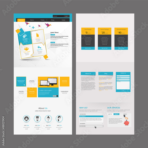 Business One page website design template. Vector Design.