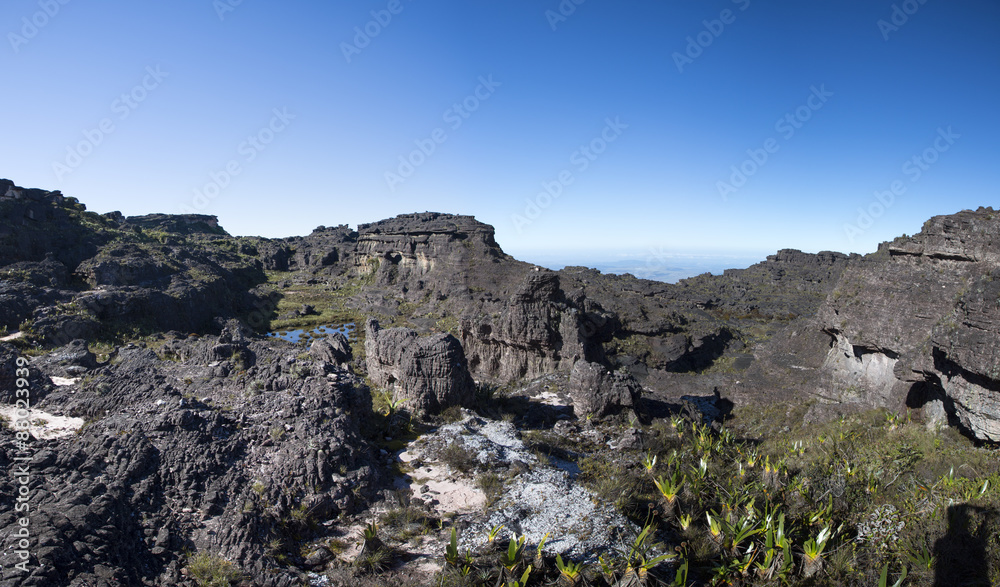 Summit of Mount Roraima, strange world made of volcanic black st