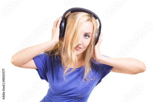 young woman with headphones isolated