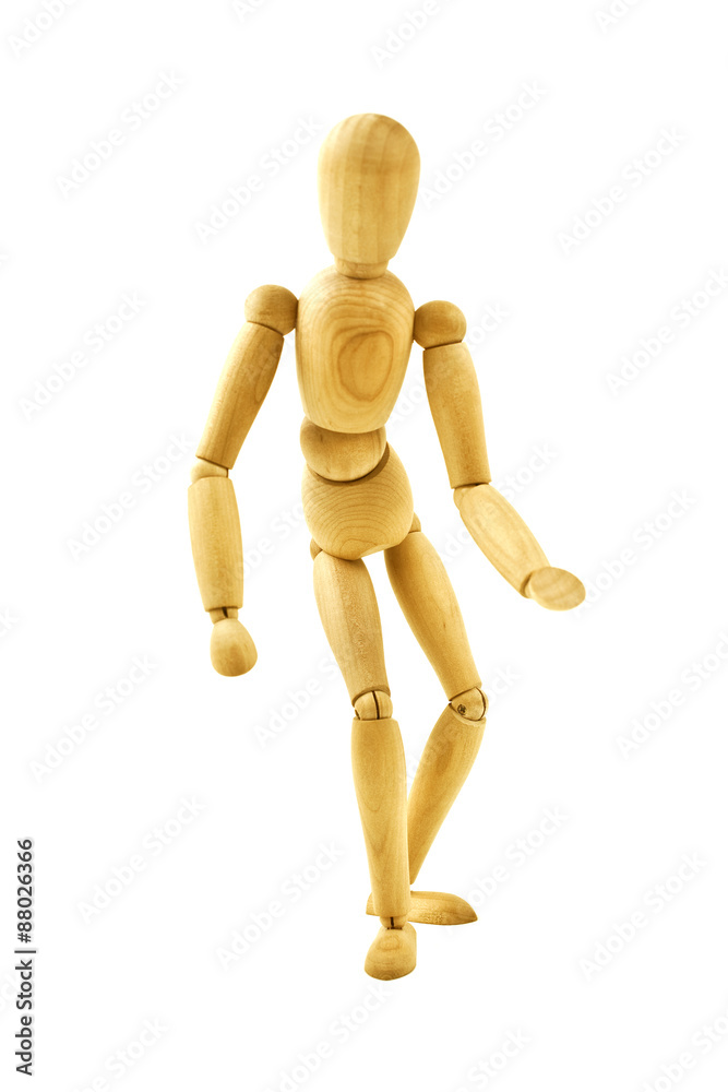 running wooden mannequin isolated on white background running wooden mannequin isolated on white background