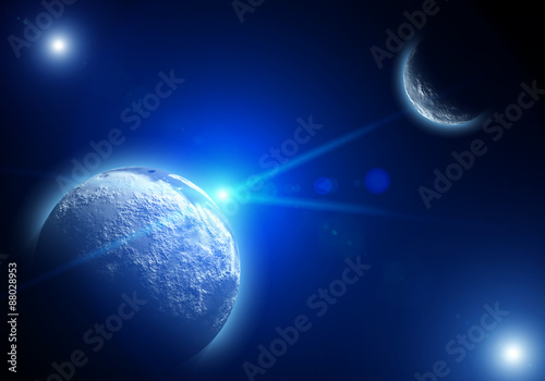 Space landscape with planets and stars © korionov