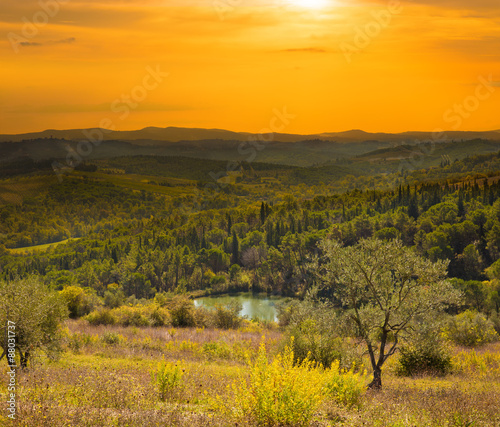 Italian rural landscape at evening
