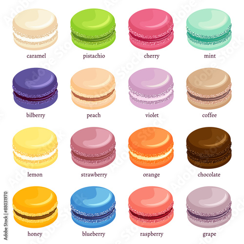Macaron or macaroon icon set